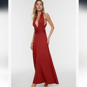 Trendyol Deep Red Backless Maxi Dress